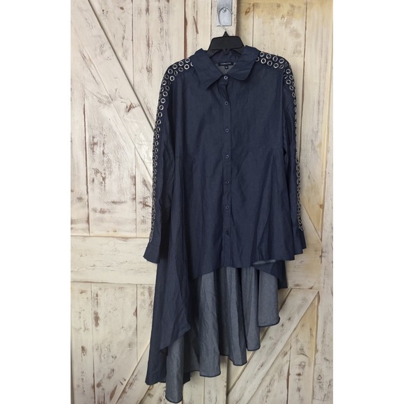 by & by Dresses & Skirts - CQ By CQ Asymmetrical 100% Cotton Denim Button Down Tunic Dress Eyelet Sleeve XL